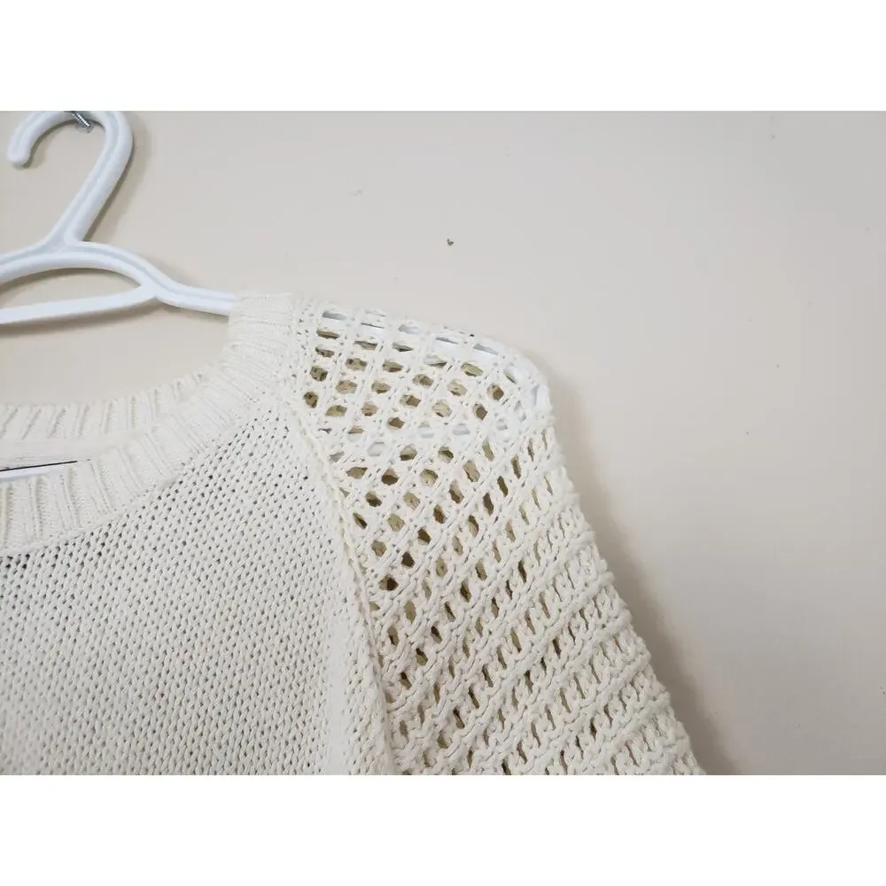 Y2K Chaser Womens Pullover Sweater Size XL Fringe Chunky Knit Ivory Boho Hippie